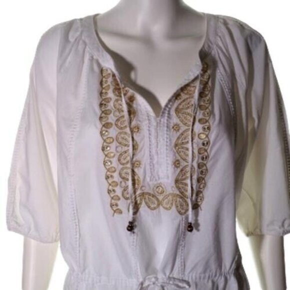 Alfani Tunic Top Size 6 P Womens Boho White with Gold Embroidery Pullover - Picture 4 of 11